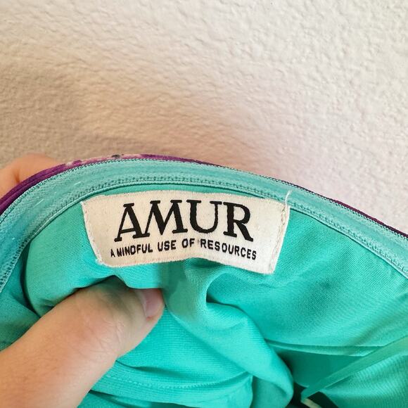 AMUR Strapless Ruched Floral Mini Dress Purple Red Eco-Friendly Size Small - Picture 5 of 5